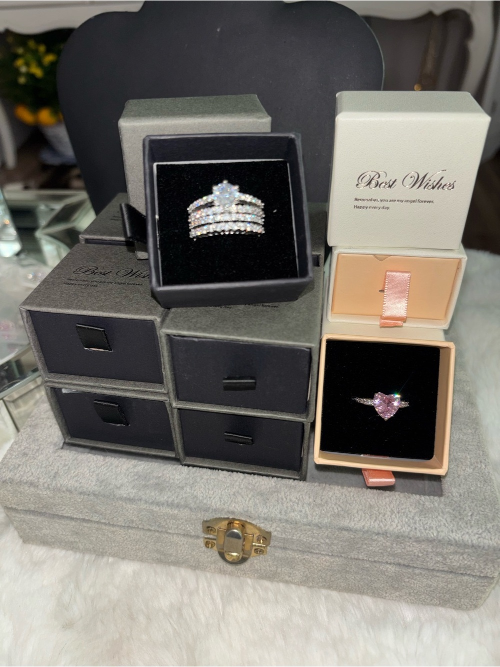 12 rings RESELLERS RING BUNDLE LOT Wedding Ring set & Pink Heart Diamond Ring